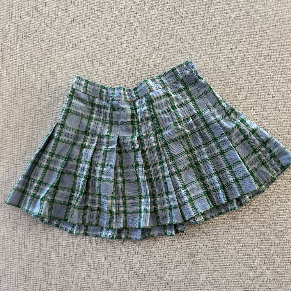 Aerie Sky Blue and Green Plaid School Girl Mini Skirt, Size L, 32 Waist